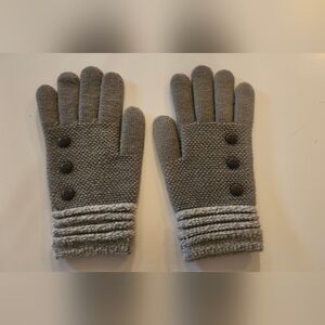 Gray Fabric Gloves with Button Accents